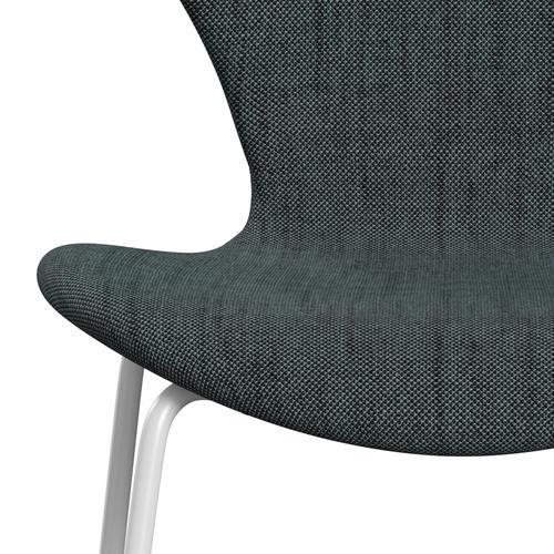 Fritz Hansen 3107 Stuhl Vollbeziegele, weiß/sunniva 2 schwarz/hellblau