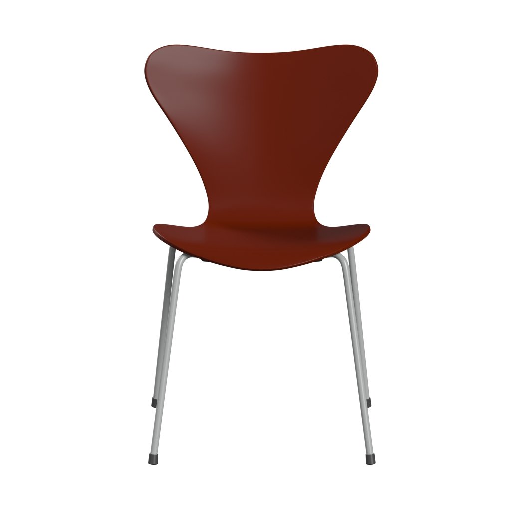 Fritz Hansen 3107 Silla sin supervoltura, nueve grises/lacado rojo veneciano