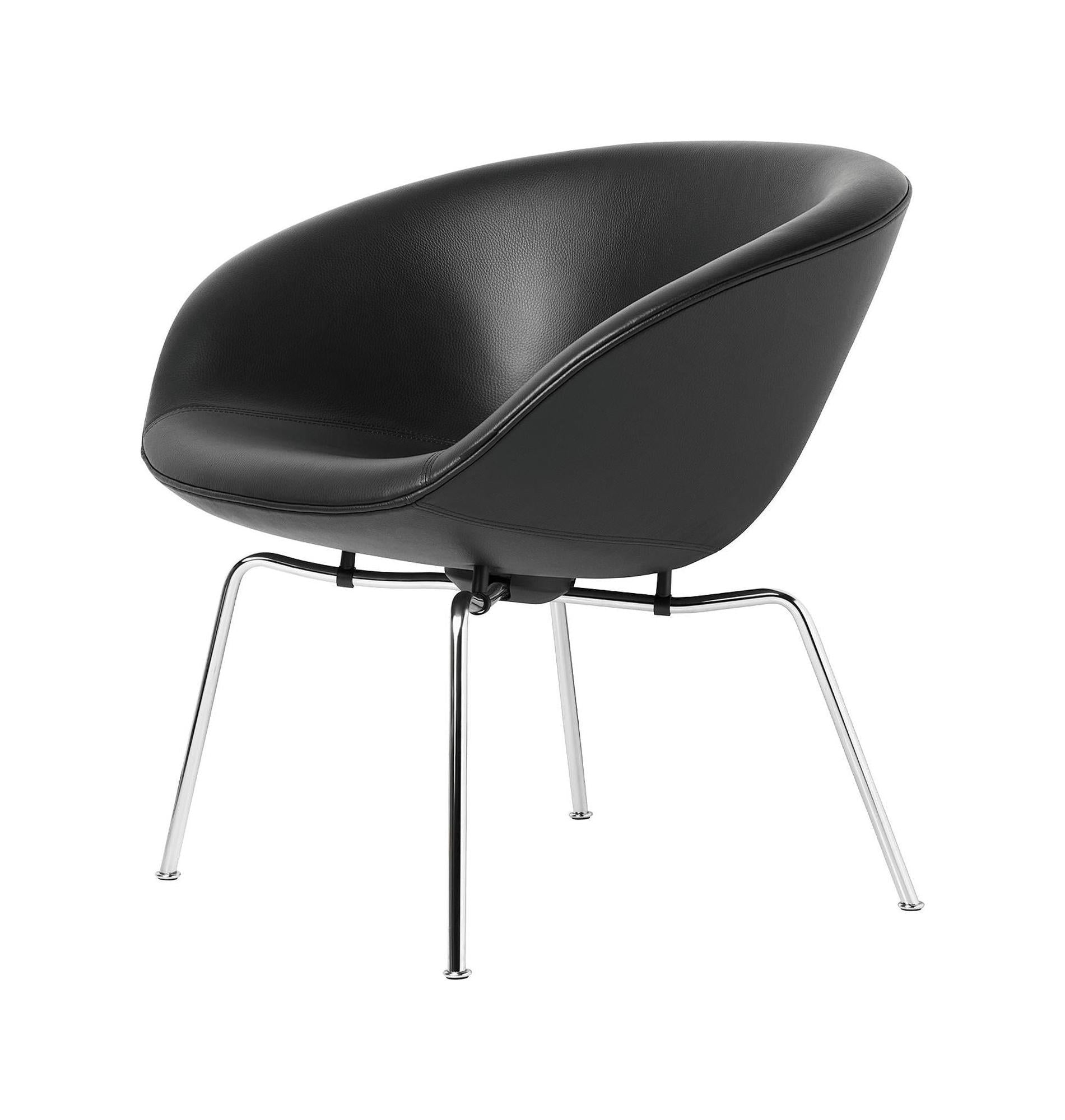 [product_category]-Fritz Hansen Aj Pot Lounge Chair Chromed Frame Leather, Black Aura Leather-Fritz Hansen-3318-black-FRI-1