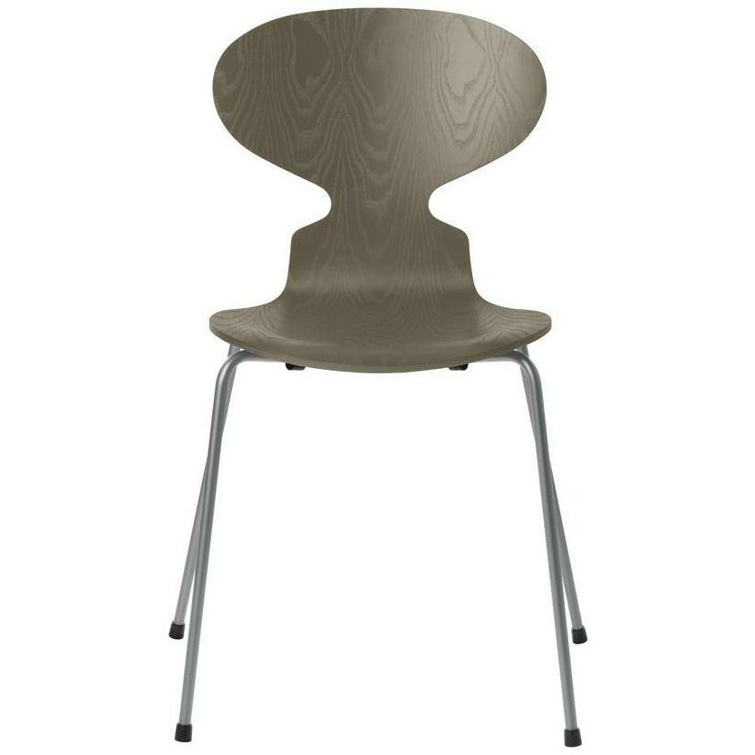 Fritz Hansen Ant Ant Chaise Dyed Ash Olive Green Bowl, Silver Grey Base