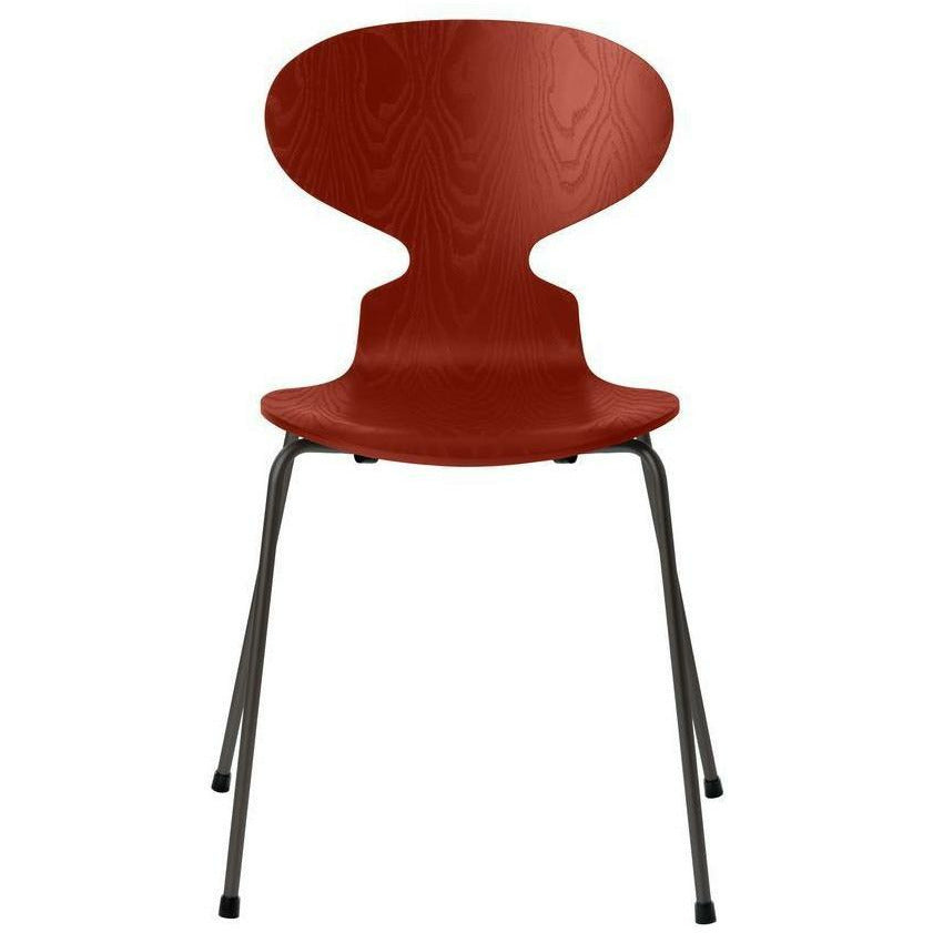 Fritz Hansen Ant Ant Chaise Dyée Ash Bol rouge vénitien, base de graphite tiède