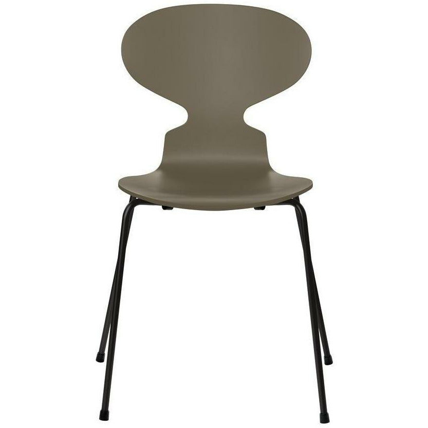 Chaise de fourmi fritz hansen bol vert olive laqué, base noire