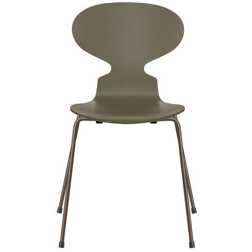 Fritz Hansen Ant Stol Lacked Olive Green Bowl, Brown Bronze Base