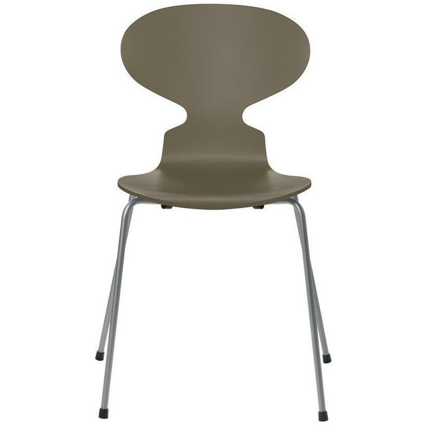 Chaise de fourmi fritz hansen bol vert olive laqué, base gris argenté