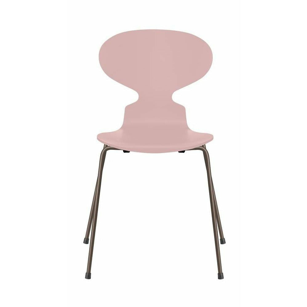 Chaise de fourmi fritz hansen laquée bol rose pâle, base de bronze marron