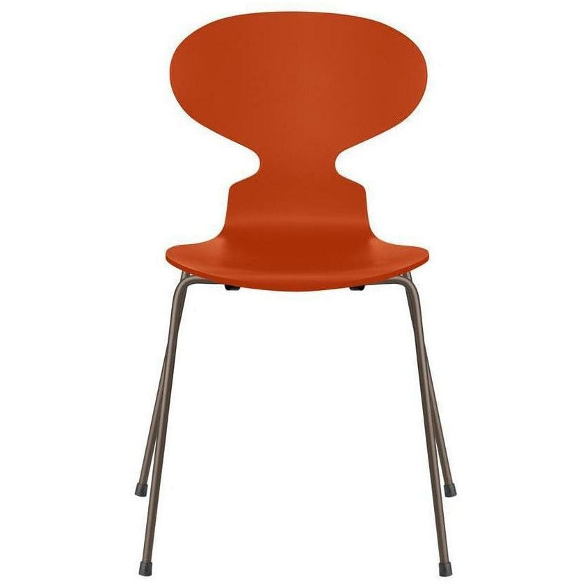 Chaise de fourmi fritz hansen laquée paradis bol orange, base de bronze marron