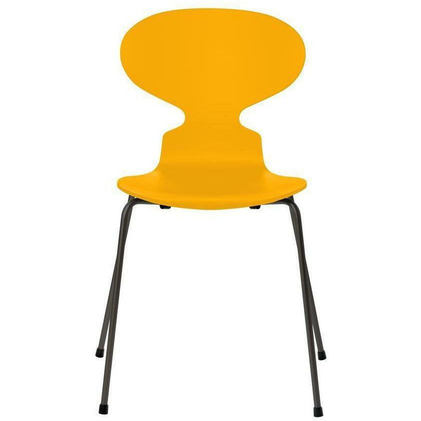 Chaise de fourmi fritz hansen laquée coque jaune vraie, base de graphite chaud