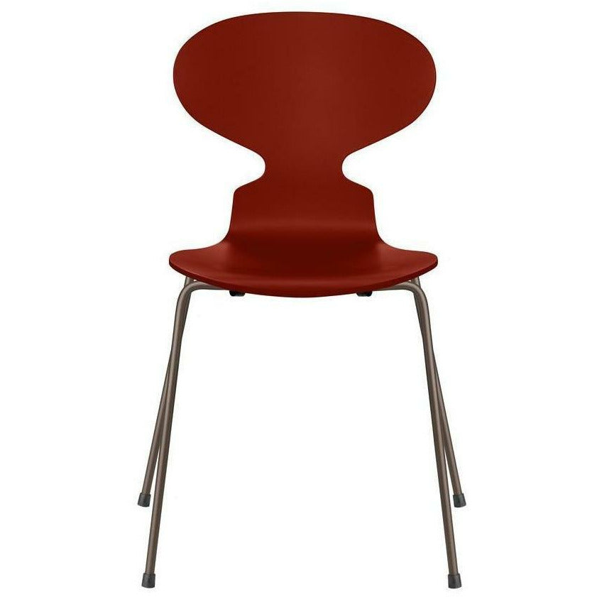 Chaise de fourmi fritz hansen laquée bol rouge vénitien, base de bronze marron