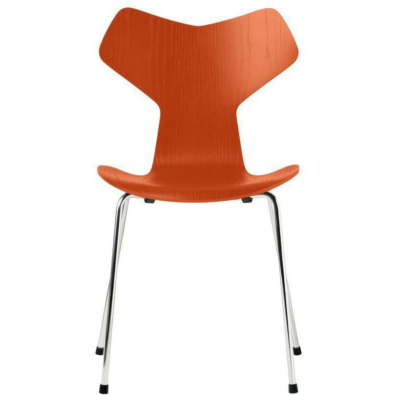 Fritz Hansen Grand Prix Chaise Colored Ash Paradise Orange Bowl, base en acier chromé