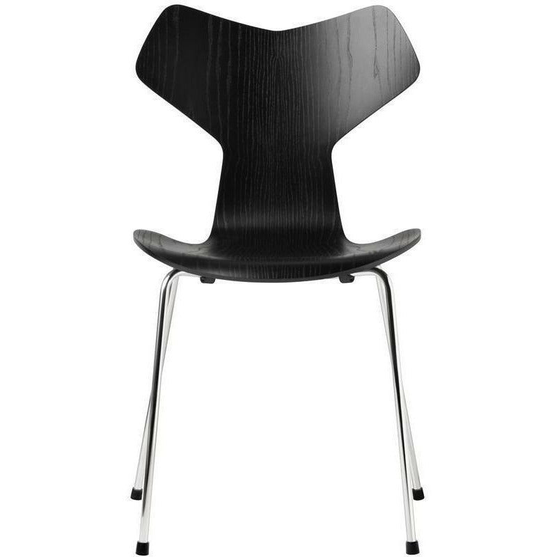 Fritz Hansen Grand Prix Chaise Dyed Ash Black Shell, Base en acier chromé