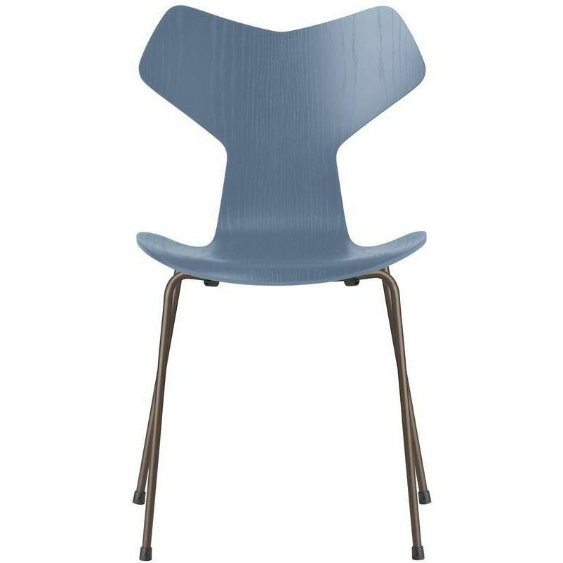 Fritz Hansen Grand Prix Chaise Dyed Ash Dusk Blue Bowl, Brown Bronze Base