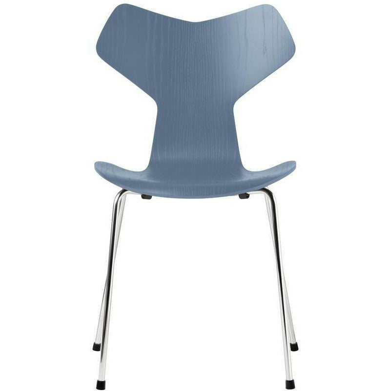 Fritz Hansen Grand Prix Chaise Dyed Ash Dusk Blue Bol, base en acier chromé