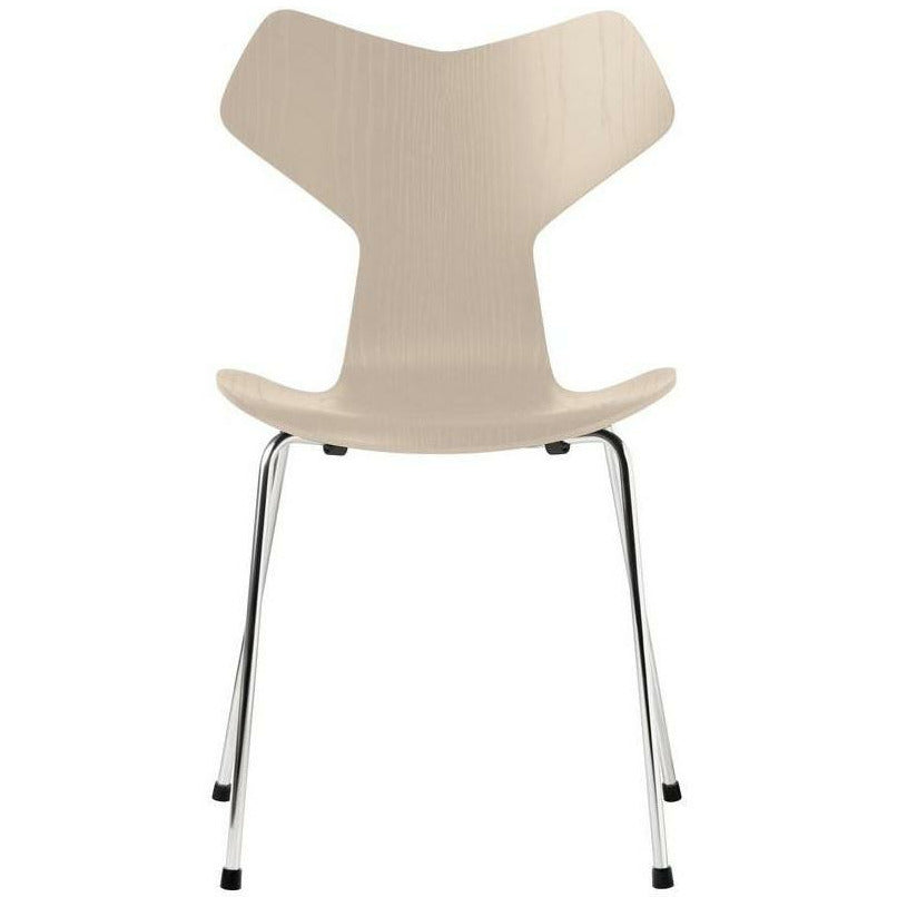 Fritz Hansen Grand Prix stol farvet aske lys beige shell, forkromet stålbase