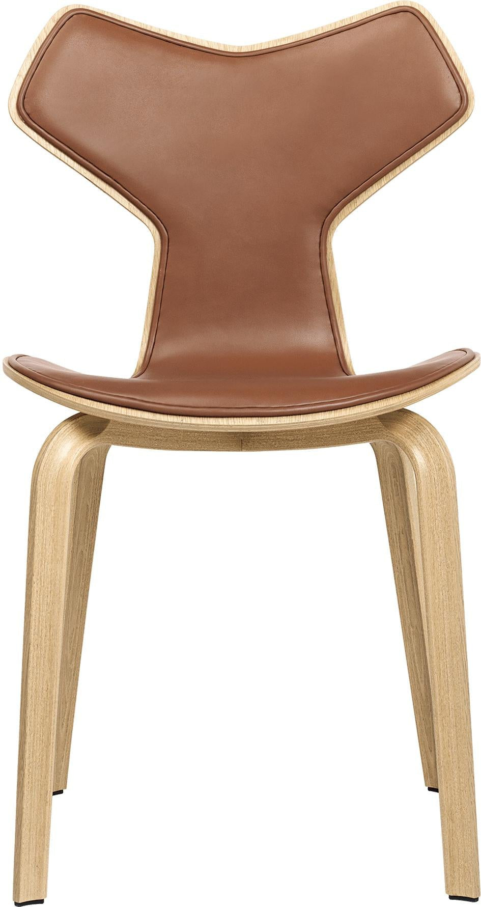 Fritz Hansen Grand Prix Chaise avant en cuir à rembourrage, Grace Walnut