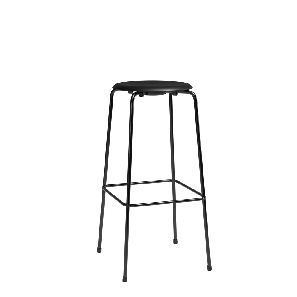 Tabouret de bar à point haut Fritz Hansen, base de poudre noir en cuir intense en cuir / noir