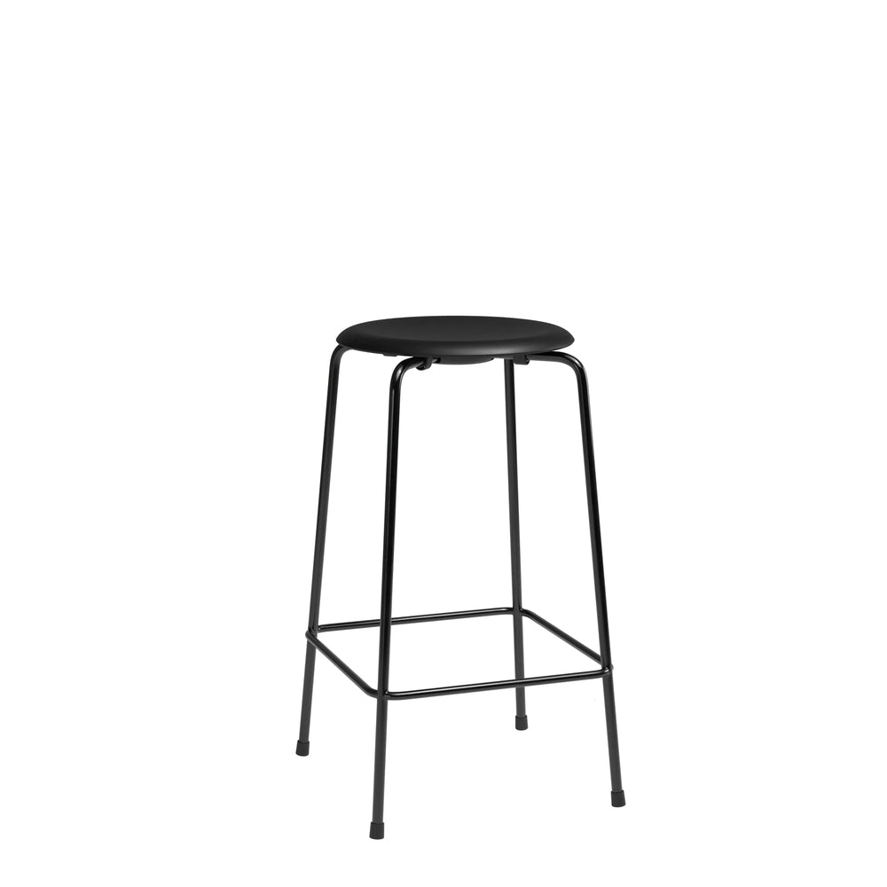 Fritz Hansen High Dot Counter Stool 4 Legs, Intense Leather Black/Black Powder Coated Base