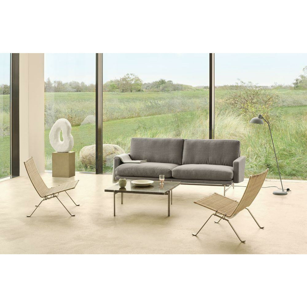 Fritz Hansen Lissoni Sofá Fabric de 2 plazas, acero inoxidable Matt Polished/Grace Walnut