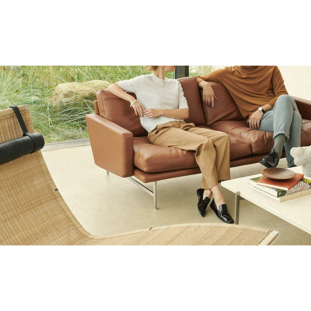 Fritz Hansen Lissoni Sofá Fabric 2 lugares, aço inoxidável Matt polido/Grace Walnut