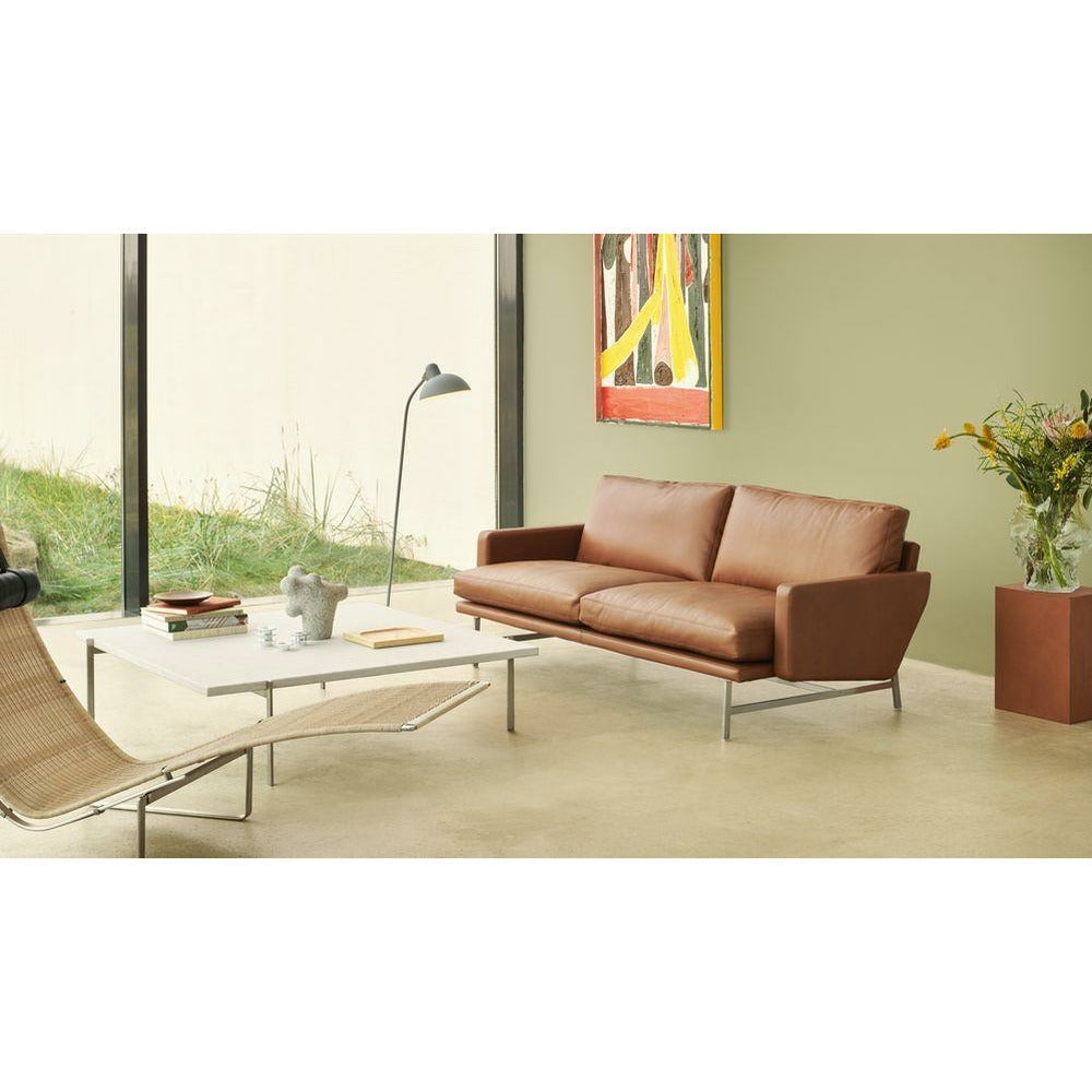 Fritz Hansen Lissoni Sofá Fabric 2 lugares, aço inoxidável Matt polido/Grace Walnut