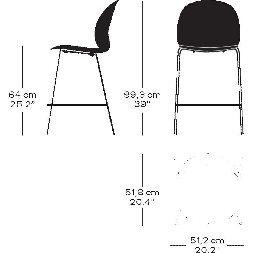 Fritz Hansen N02 Recycler les tabourets à barres bas, noir / noir