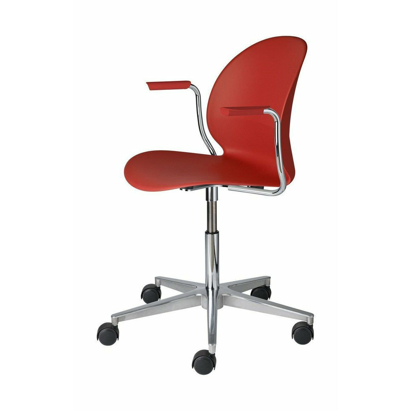 Fritz Hansen N02 Reciclar sillón giratorio, rojo oscuro/aluminio pulido