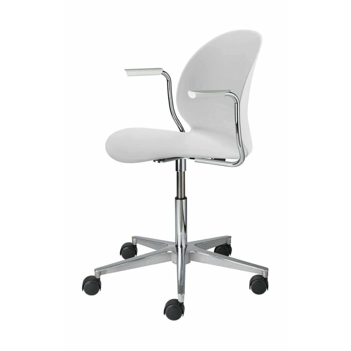 Fritz Hansen N02 Recycle Swivel fauteuil, uit wit/gepolijst aluminium