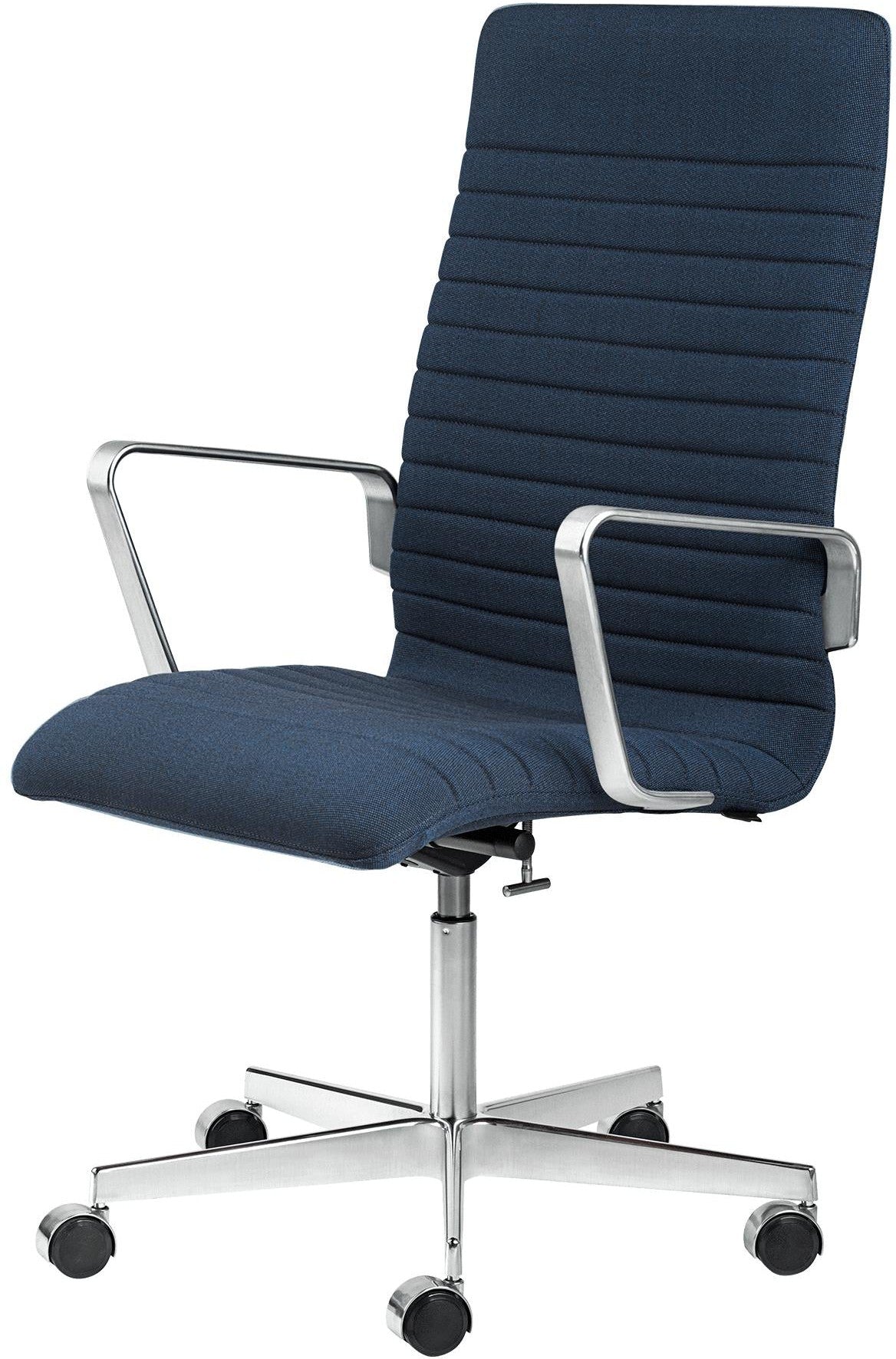 Fritz Hansen Oxford Premium - Fauteuil réglable en hauteur en tissu, dossier central, jantes bleues