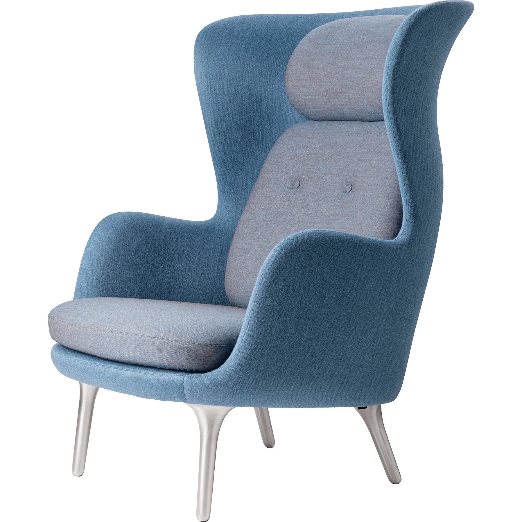 [product_category]-Fritz Hansen Ro Lounge Chair Two Tonus Aluminium, Mood Blue/ Canvas Blue-Fritz Hansen-JH1-4102/734-FRI-1