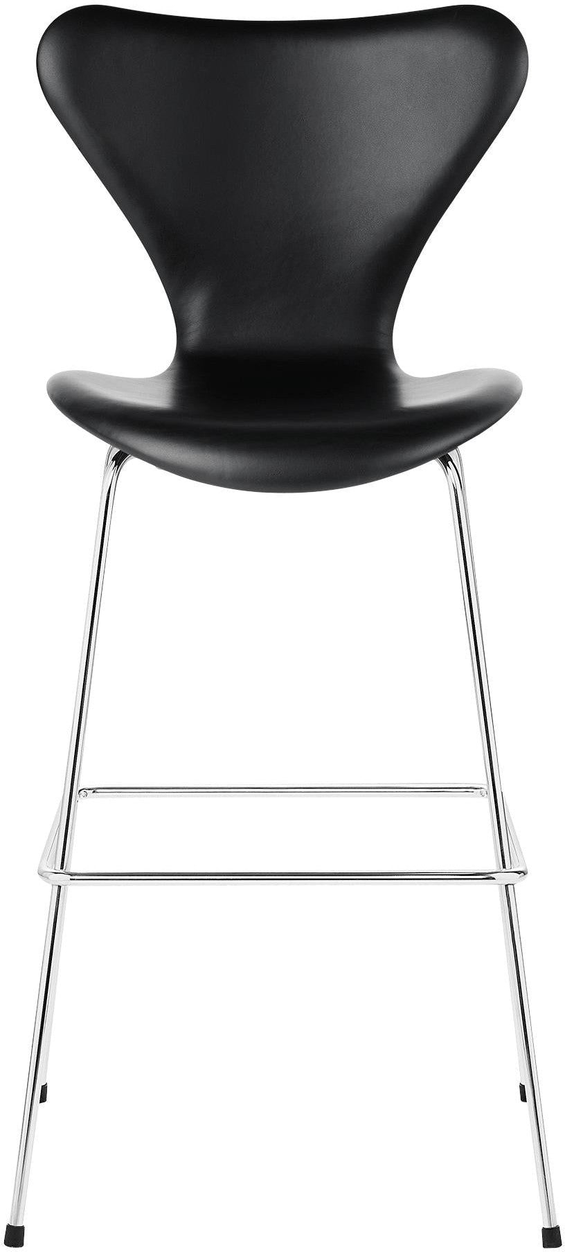 Fritz Hansen Serie 7 bar silla de bar de cuero de tapicería de 76 cm, negro básico