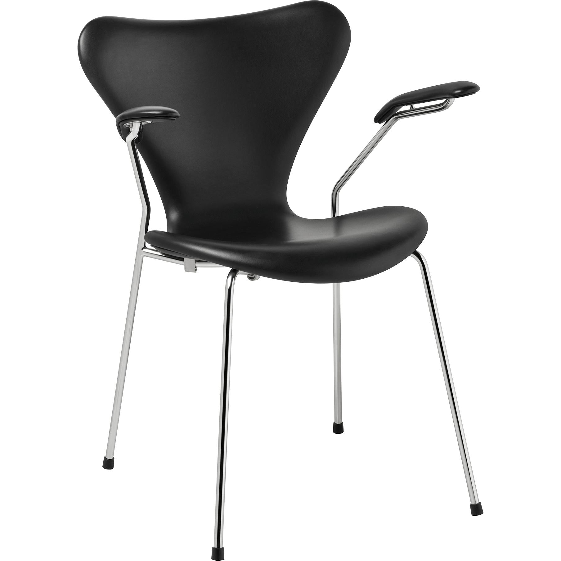 [product_category]-Fritz Hansen Series 7 Armchair With Armrest Full Upholstery Leather Essential, Black-Fritz Hansen-3207-FulUph-Essential-Black-FRI-1