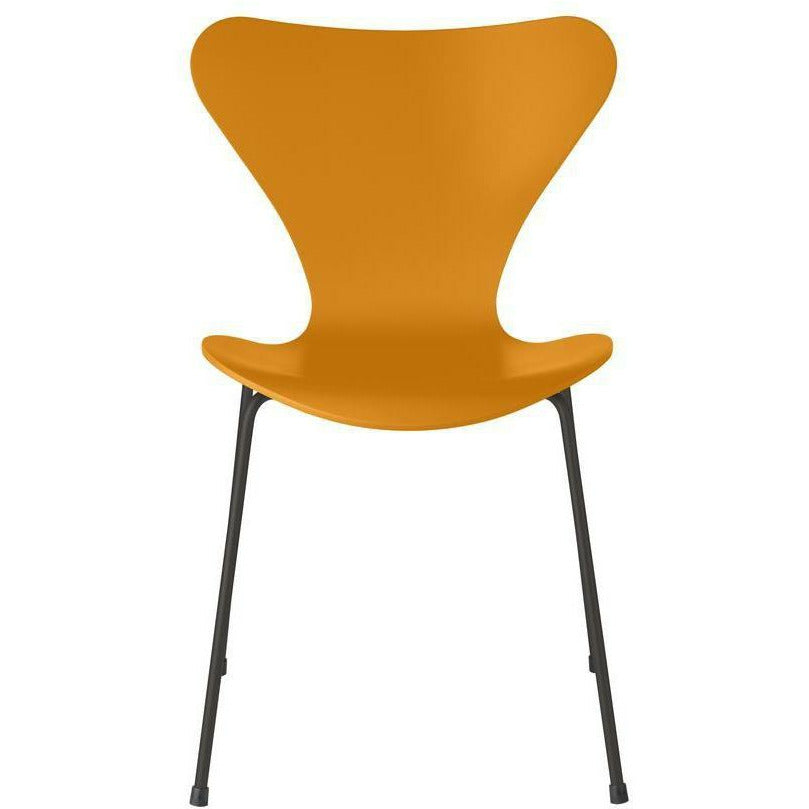 Fritz Hansen Series 7 Chair Lacquered Burnt Yellow Shell, Warm Graphite Base