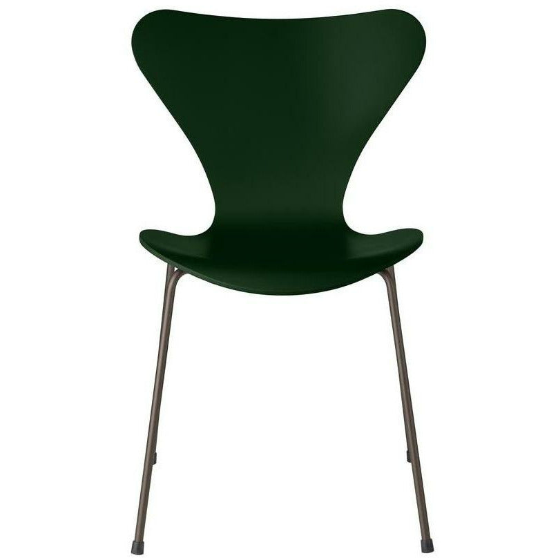 Fritz Hansen Series 7 Chair Lacquered Evergreen Bowl, Brown Bronze Base