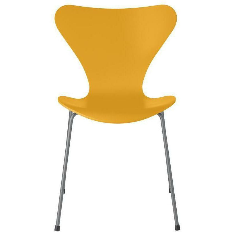 Fritz Hansen Série 7 Chaise laquée vraie vraie enveloppe jaune, base gris argenté