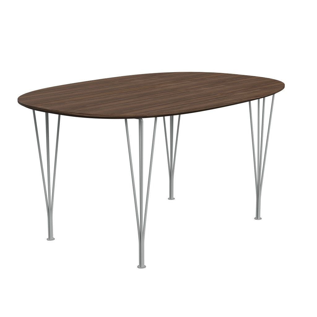 Fritz Hansen Superellipse Dining Table Nine Grey/Walnut Veneer with Walnut Table Edge, 150x100 cm