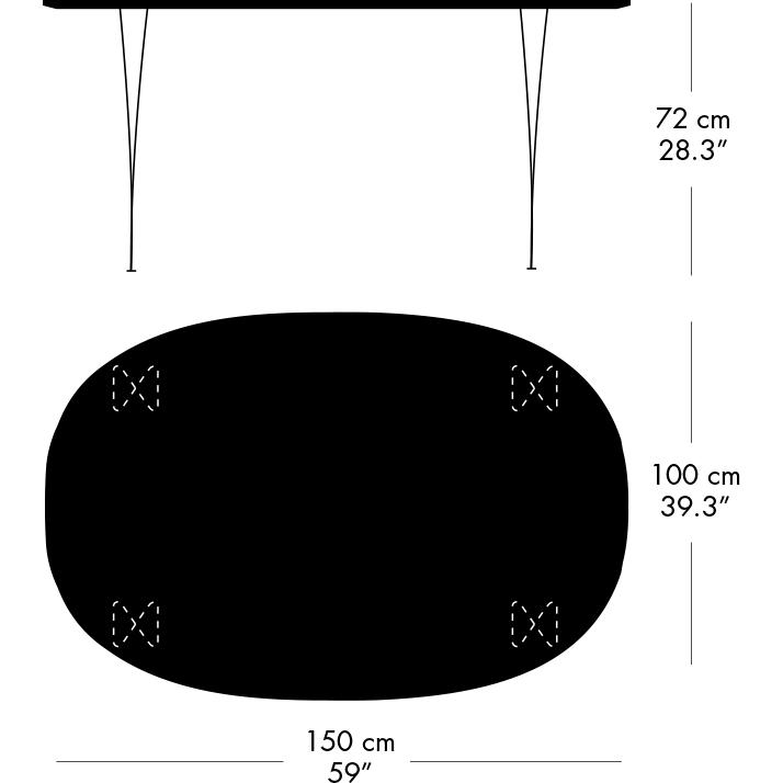 Fritz Hansen Superellipse Mesa de comedor nueve chapa de grises/nueces con borde de mesa de nogal, 150x100 cm