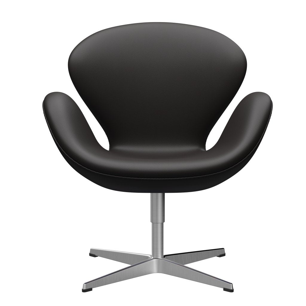 [product_category]-Fritz Hansen Swan Lounge Chair, Satin Brushed Aluminium/Aura Black Brown-Fritz Hansen-3320-CLBBR-SPAL-FRI-1