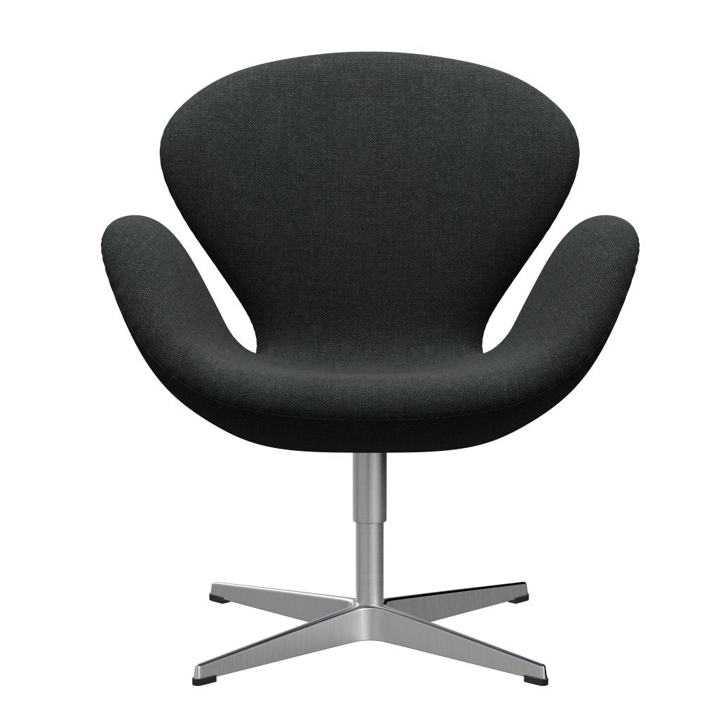 [product_category]-Fritz Hansen Swan Lounge Chair, Satin Brushed Aluminium/Re Wool Black/Natural-Fritz Hansen-3320-REW198-SPAL-FRI-1