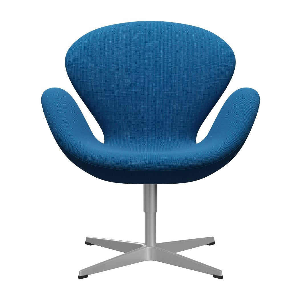 Fritz Hansen Swan Lounge Stuhl, Silbergrau/Stahlkut Trio türkis/blau