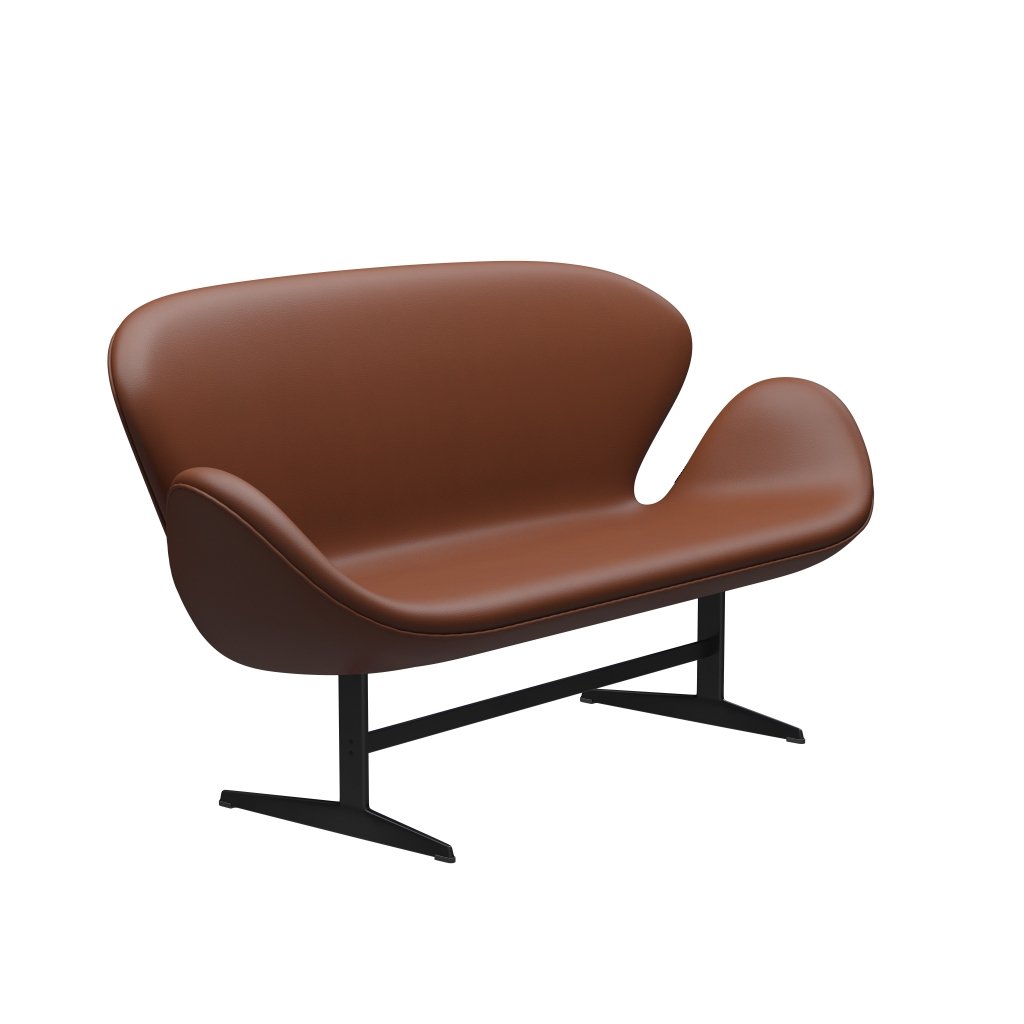 [product_category]-Fritz Hansen Swan Sofa 2 Seater, Black Lacquered/Aura Cognac-Fritz Hansen-3321-CLTAN-BLLA-FRI-2