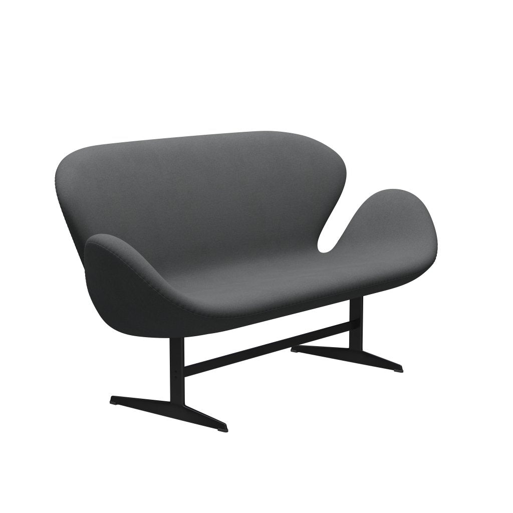 [product_category]-Fritz Hansen Swan Sofa 2 Seater, Black Lacquered/Divina Dark Grey-Fritz Hansen-3321-DIV173-BLLA-FRI-2