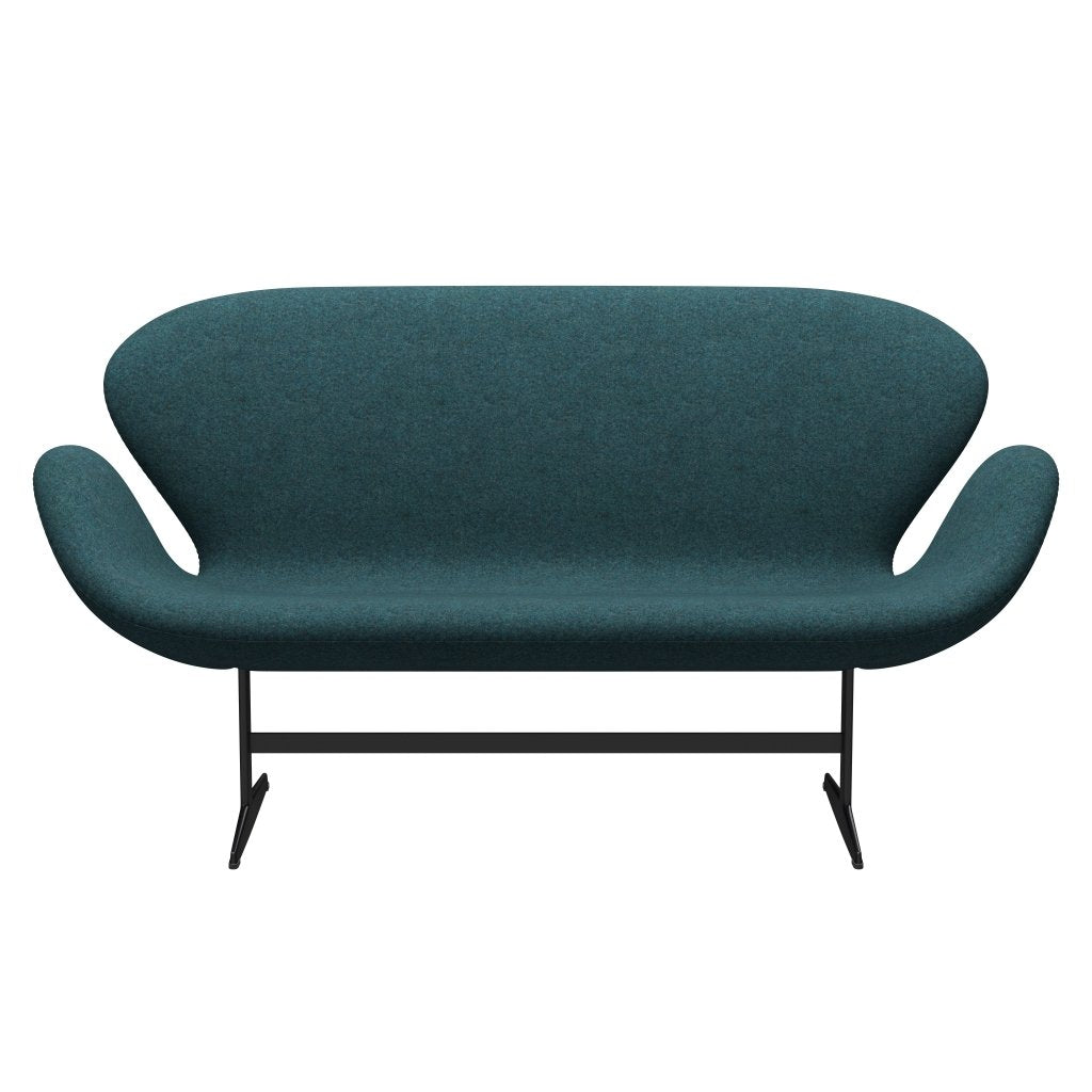 [product_category]-Fritz Hansen Swan Sofa 2 Seater, Black Lacquered/Divina Md Turquoise Dark-Fritz Hansen-3321-DMD843-BLLA-FRI-1