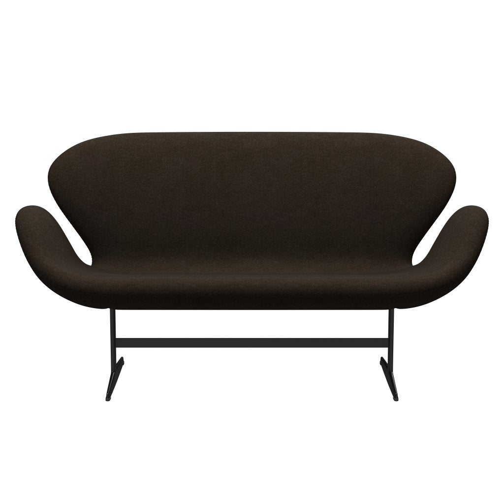 [product_category]-Fritz Hansen Swan Sofa 2 Seater, Black Lacquered/Divina Melange Dark Brown-Fritz Hansen-3321-DIM280-BLLA-FRI-1