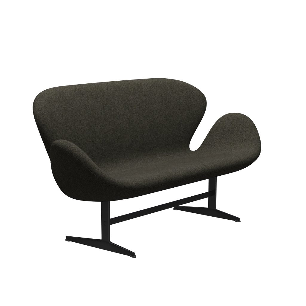 Fritz Hansen Swan Sofa 2 Seater, Black Lacquered/Divina Melange Grey Brown