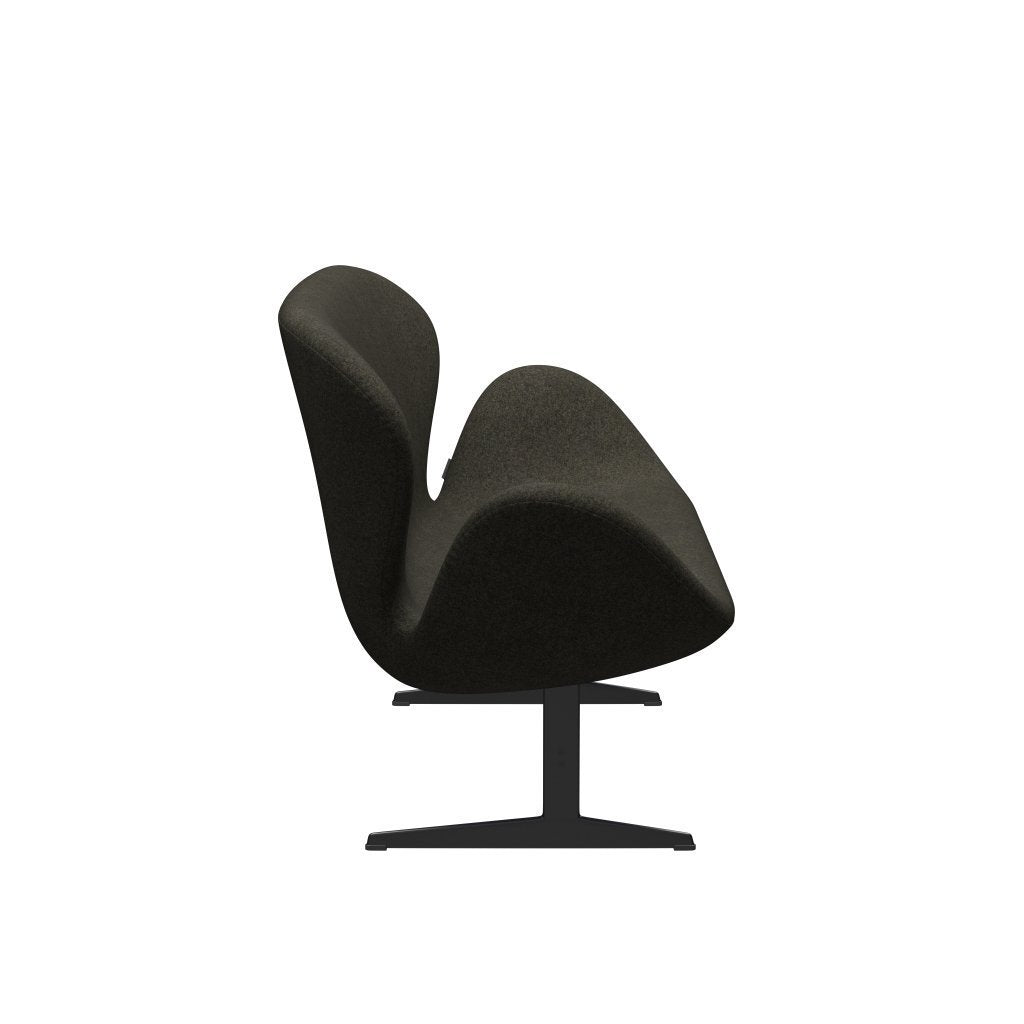 Fritz Hansen Swan canapé 2 places, laquée noire / divina brun gris mélange