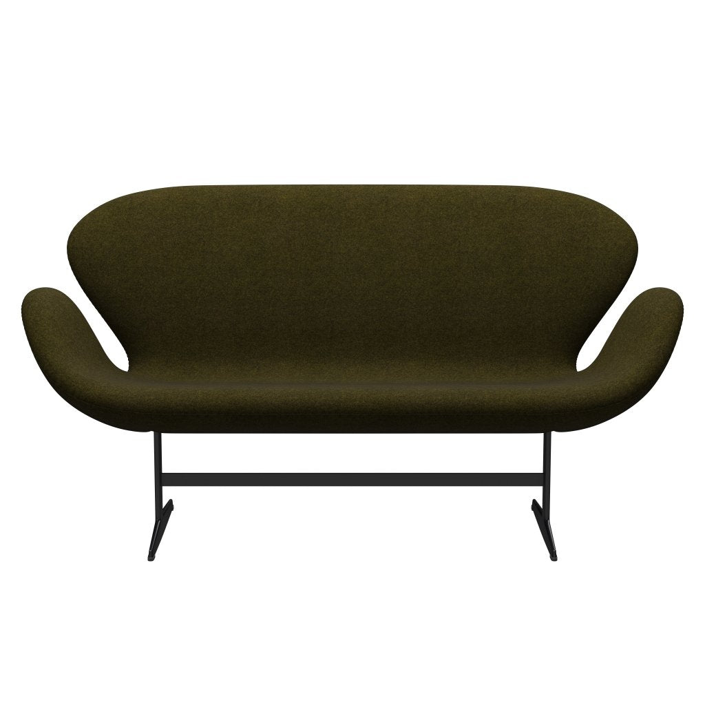 [product_category]-Fritz Hansen Swan Sofa 2 Seater, Black Lacquered/Divina Melange Olive Dark-Fritz Hansen-3321-DIM471-BLLA-FRI-1