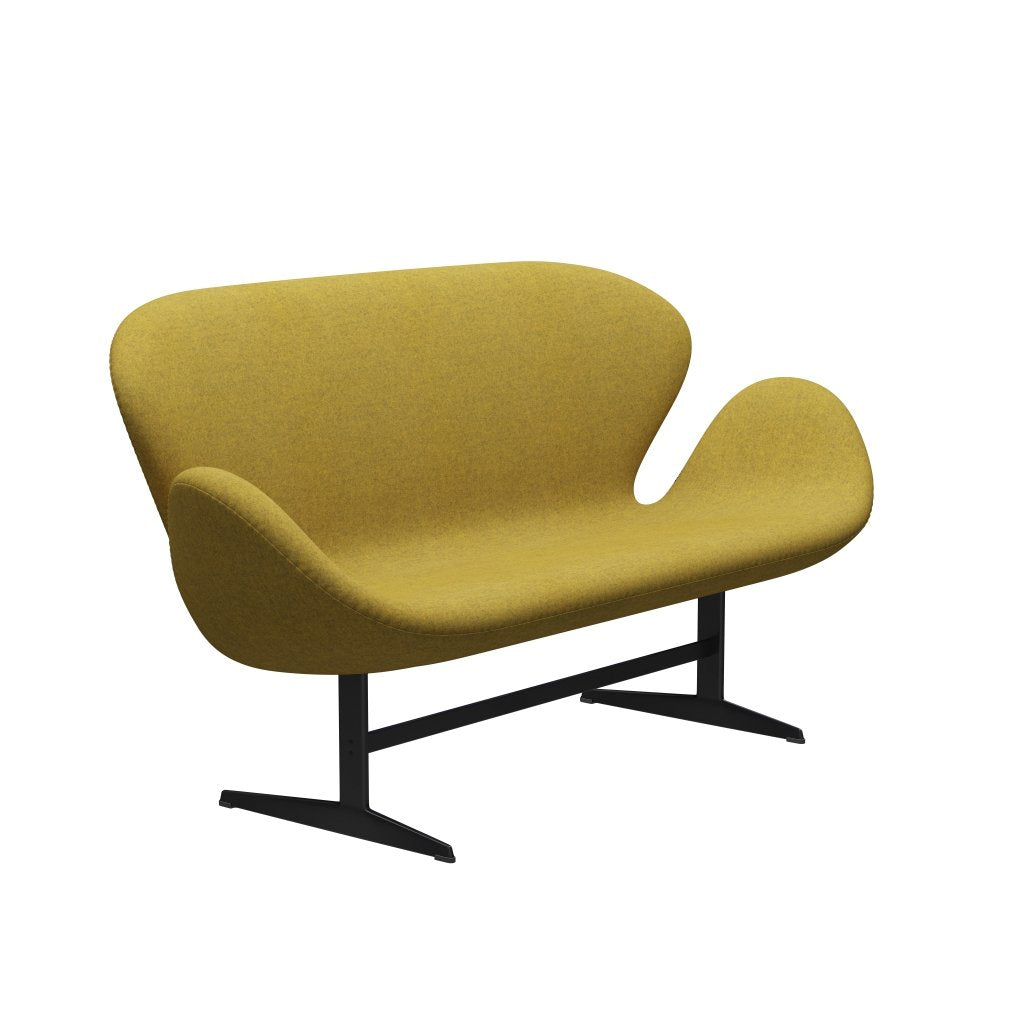 [product_category]-Fritz Hansen Swan Sofa 2 Seater, Black Lacquered/Divina Melange Yellow-Fritz Hansen-3321-DIM427-BLLA-FRI-2