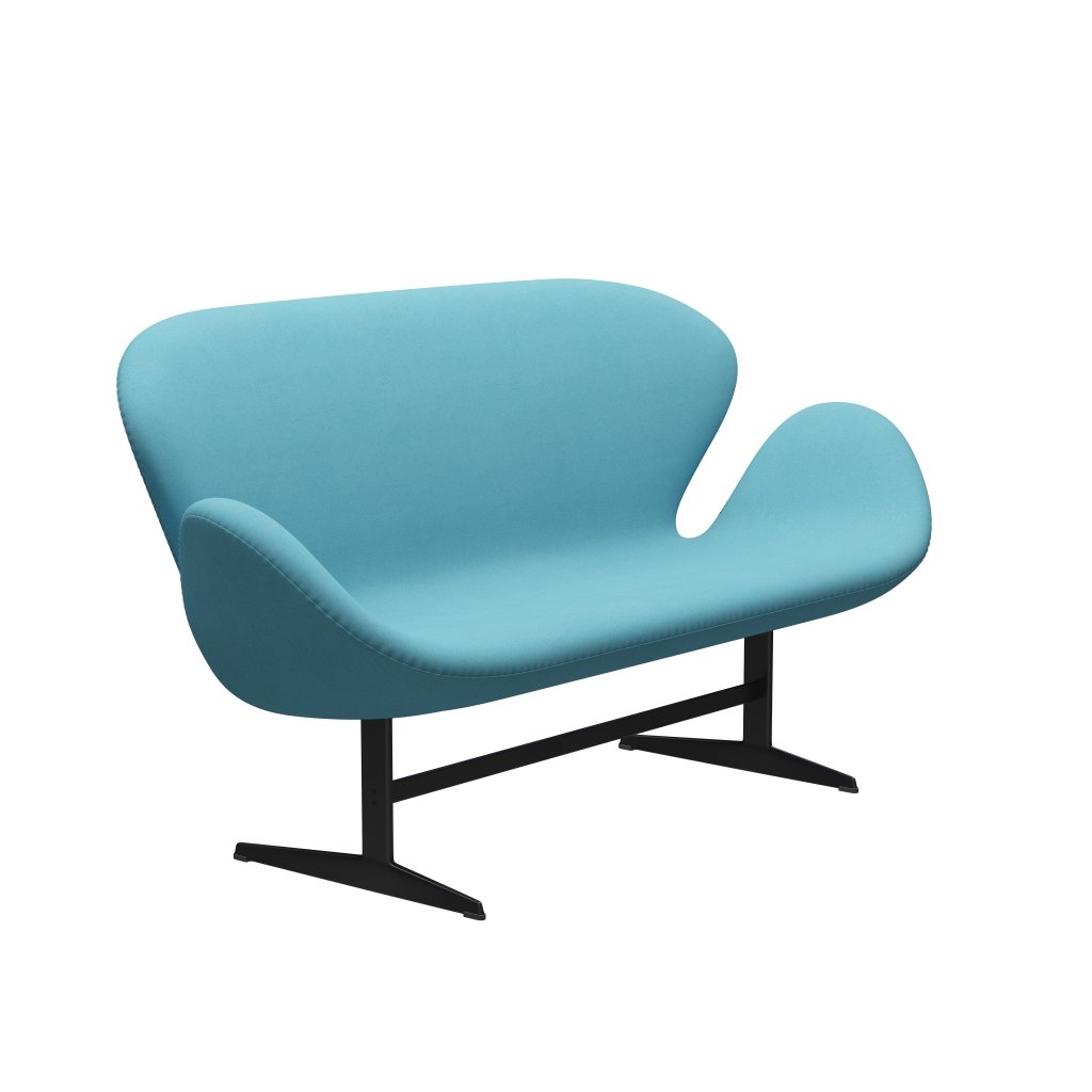 [product_category]-Fritz Hansen Swan Sofa 2 Seater, Black Lacquered/Divina Turquoise Light-Fritz Hansen-3321-DIV836-BLLA-FRI-2