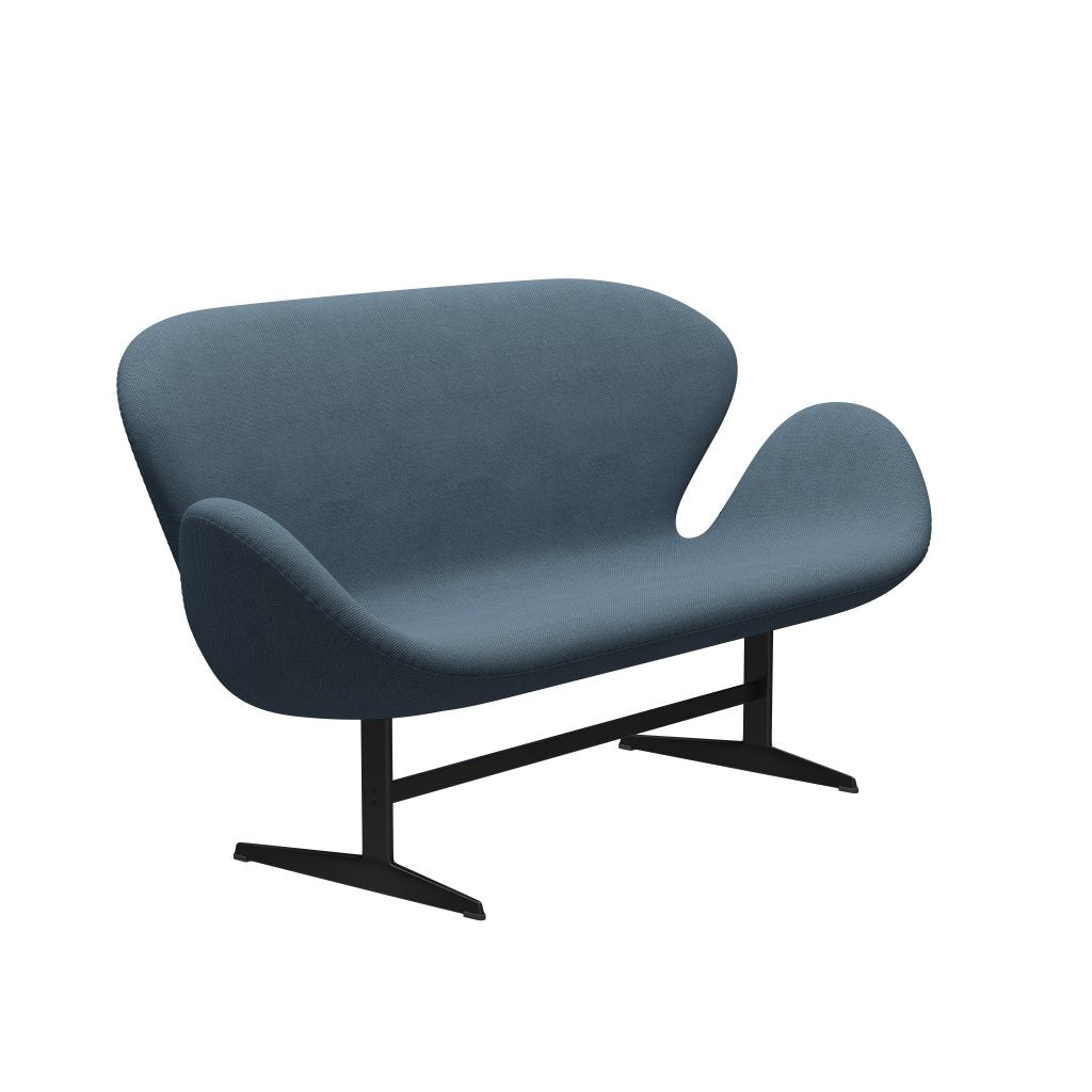 Fritz Hansen Swan Sofa 2 Seater, Black Lacquered/Fiord Stone Blue