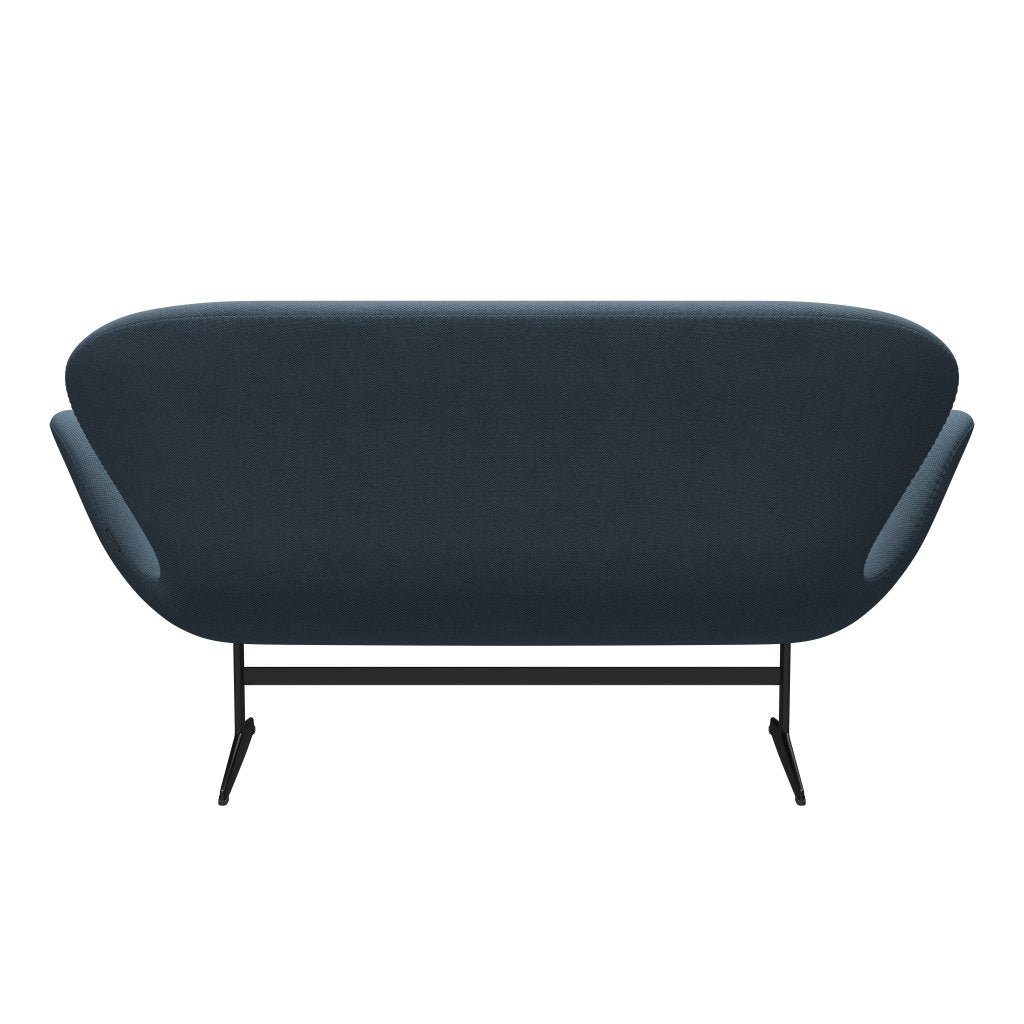 Fritz Hansen Swan Sofa 2 -Sitzer, schwarzer lackierter/fiord Steinblau