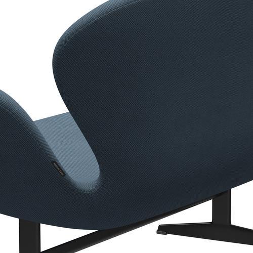 Fritz Hansen Swan Sofa 2 -Sitzer, schwarzer lackierter/fiord Steinblau